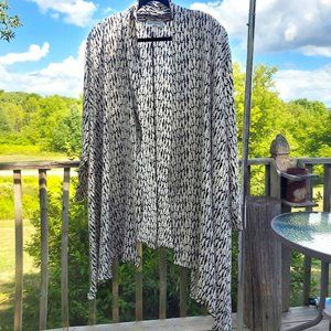 Vintage Dion Jones Human Print Black and White Open Cardigan - Womens Plus Sz 3X